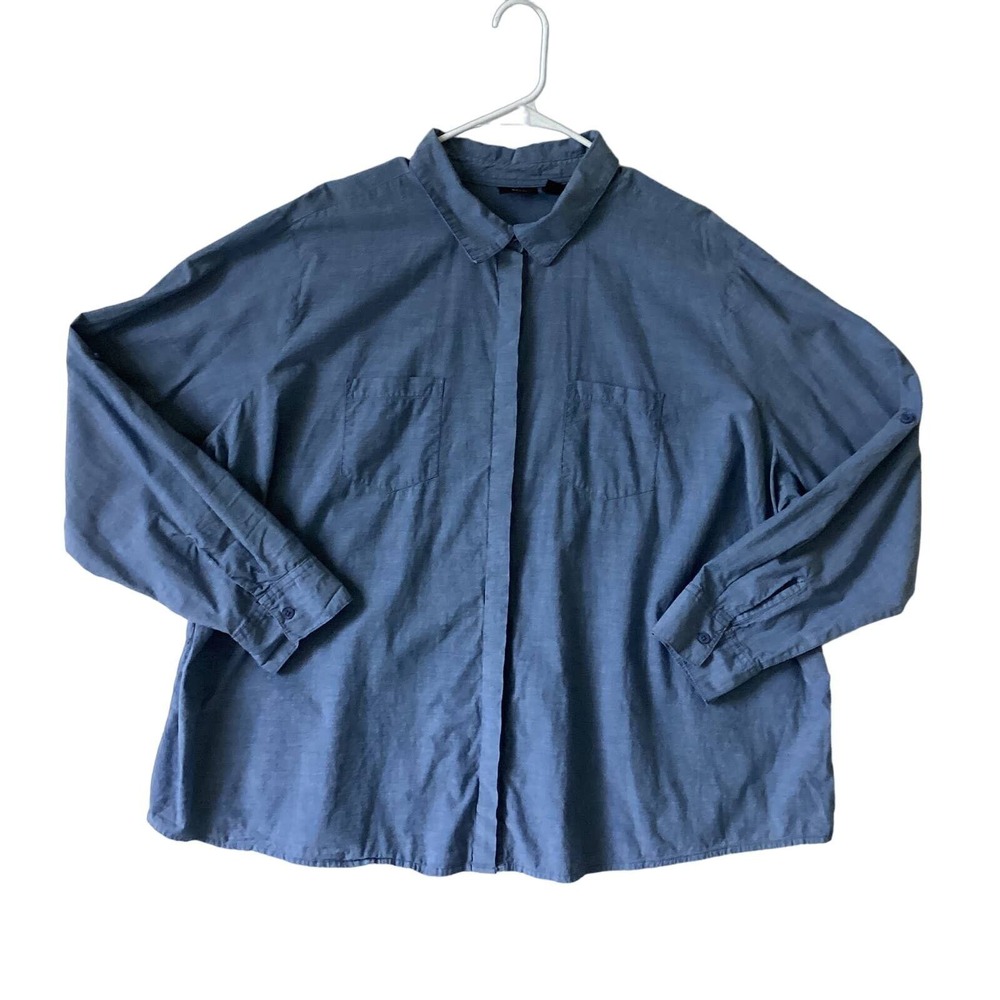 ALC Button Up Shirt Womens XXX Large Blue Cotton Chest Pockets Button Normcore